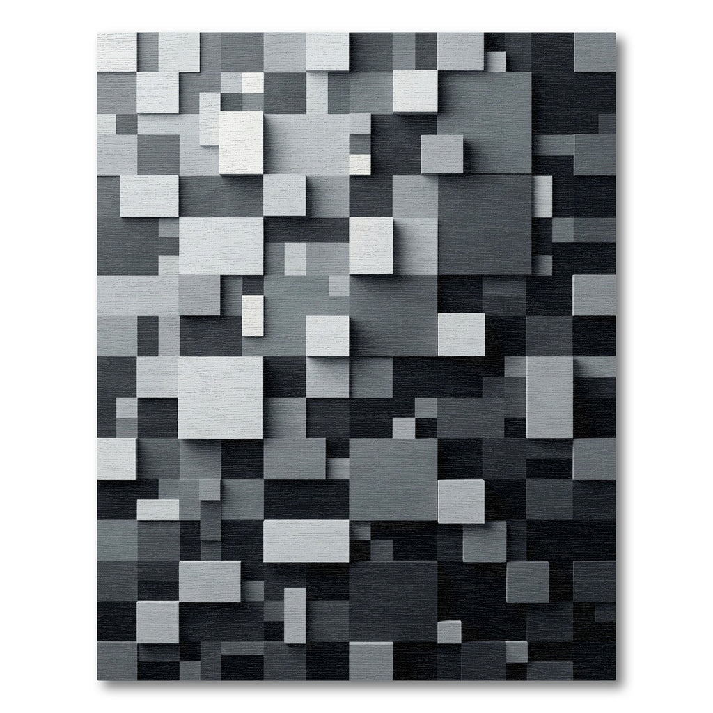 Modern Monochrome Dimensional Block Grid Rug