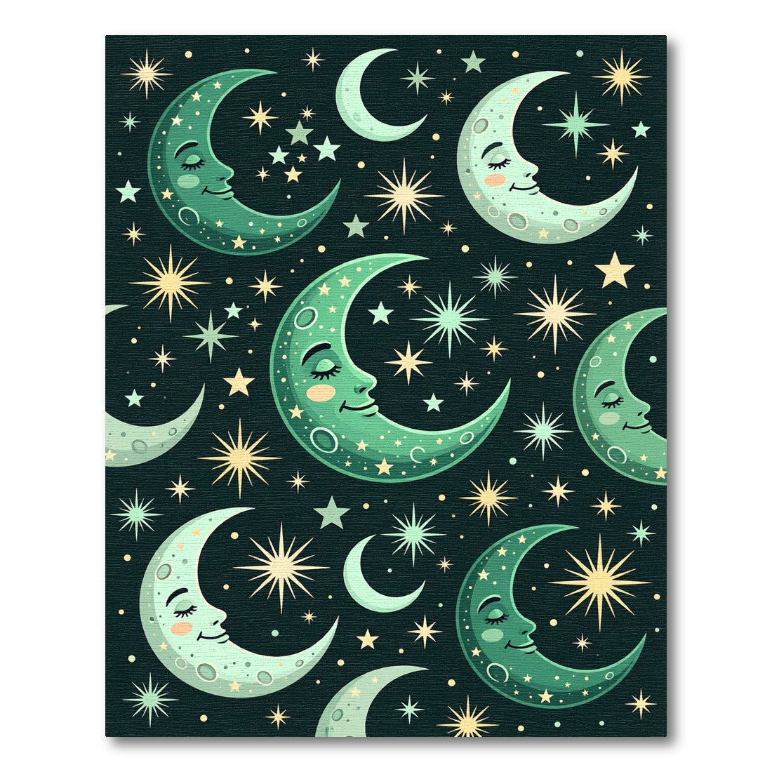 Whimsical Green Crescent Moon Stars Rug