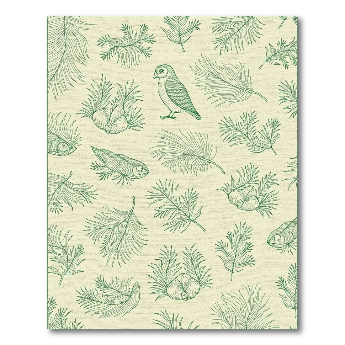 Green Bird and Feather Line Art Rug