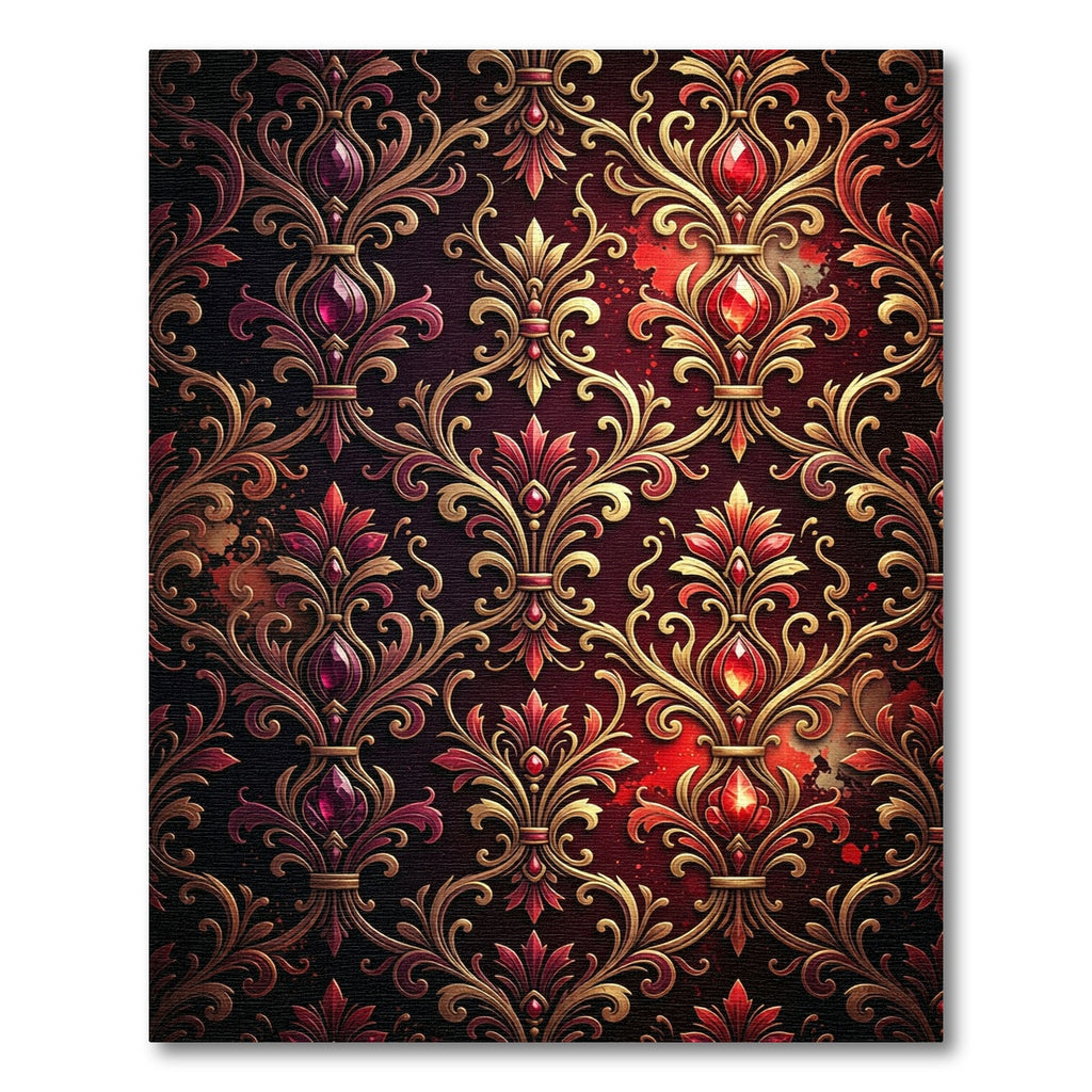 Regal Crimson Gold Floral Jewel Rug