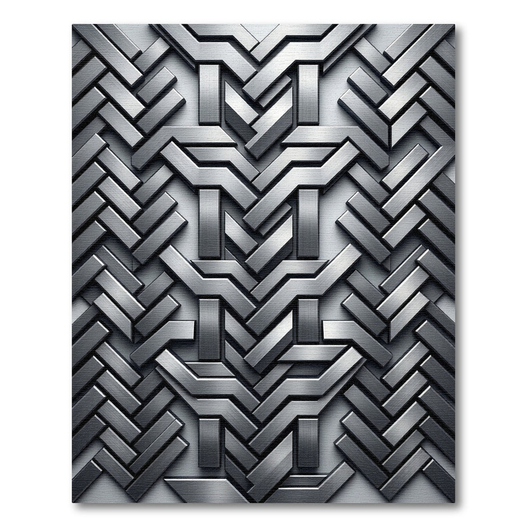 Metallic Silver Architectural Geometric Interlocking Rug