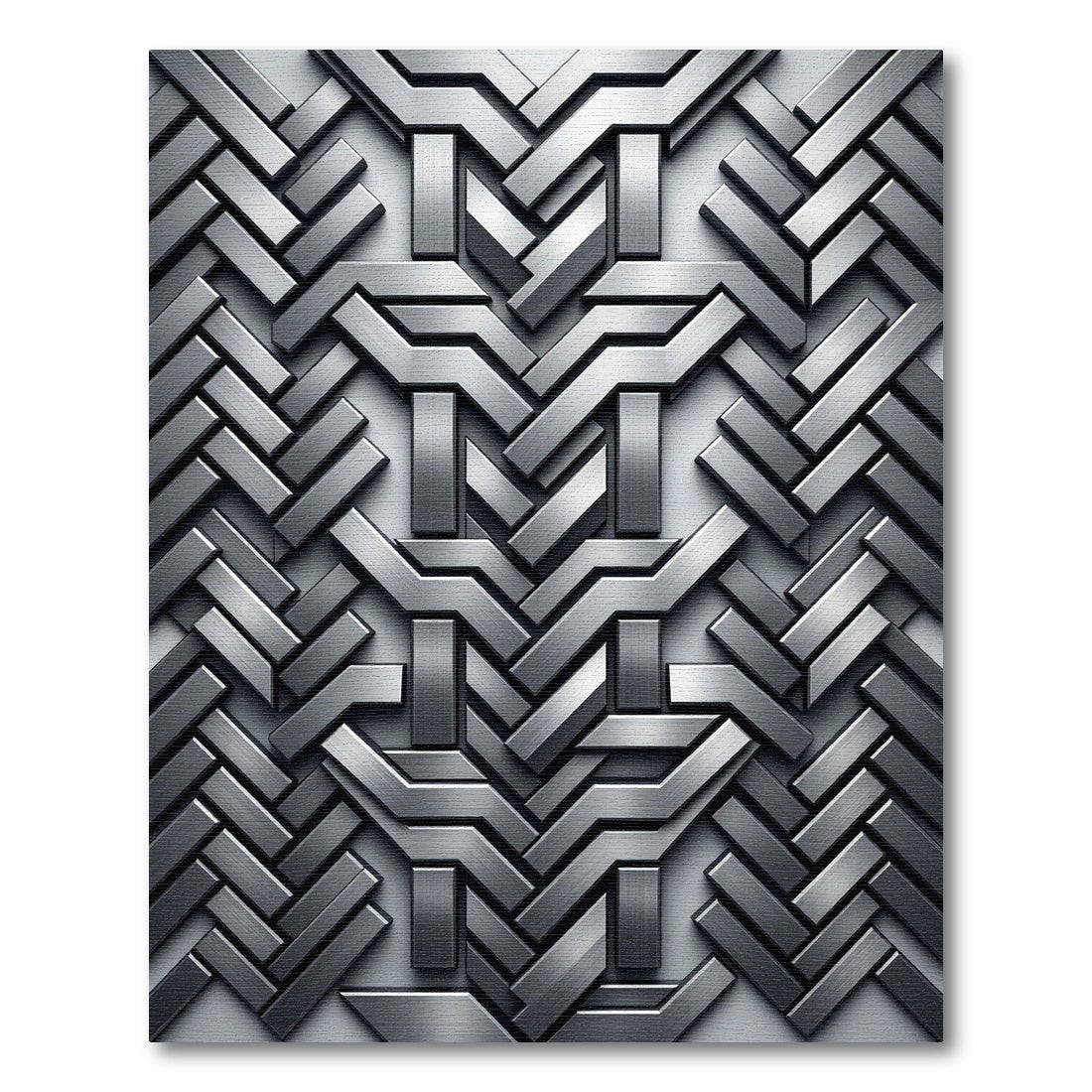 Metallic Silver Architectural Geometric Interlocking Rug