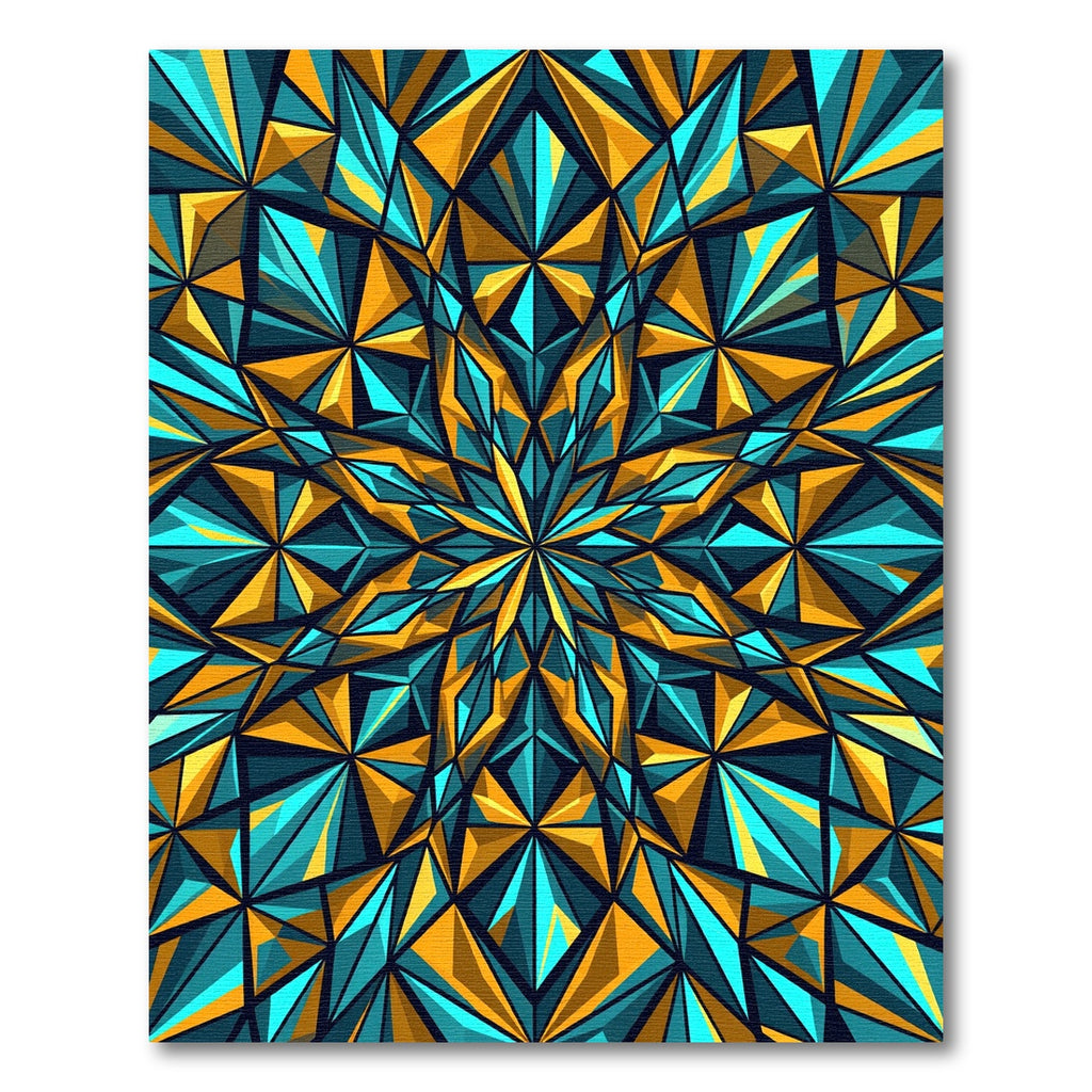 Geometric Teal Gold Starburst Rug