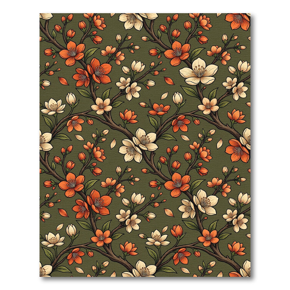Vibrant Orange White Blossom Branches Rug