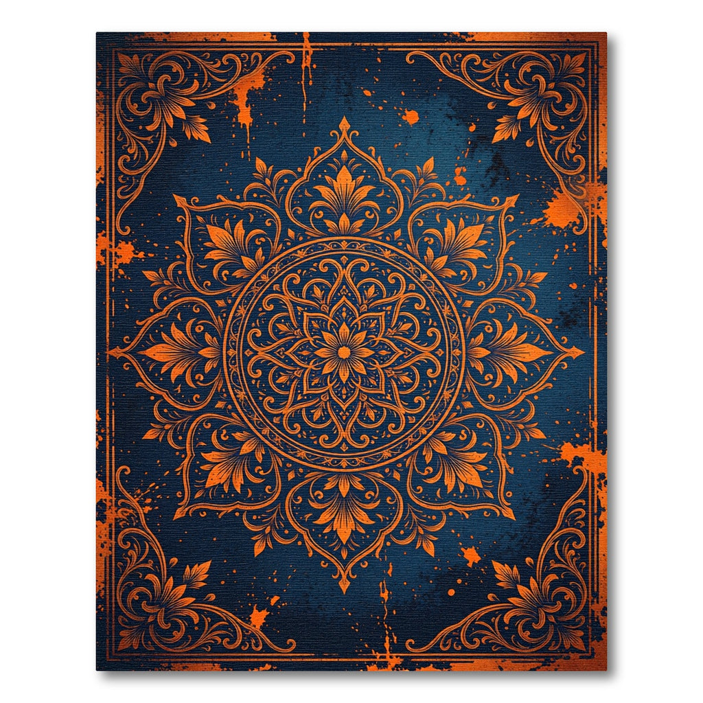 Bold Orange Floral Mandala Cobalt Rug