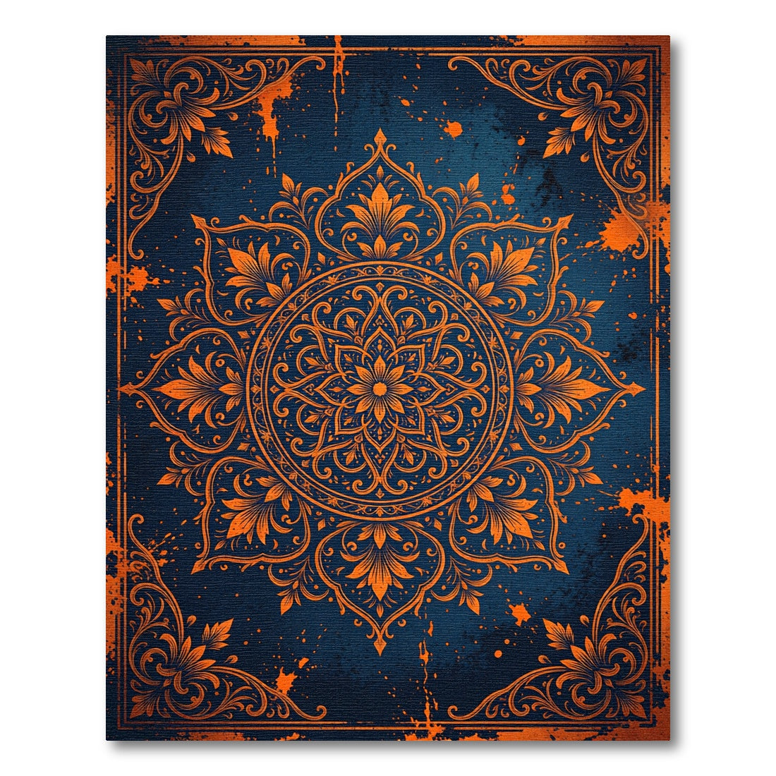 Bold Orange Floral Mandala Cobalt Rug