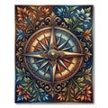 Ornate Blue Compass Floral Border Rug