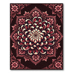 Crimson Chrysanthemum Floral Symmetry Medallion Rug