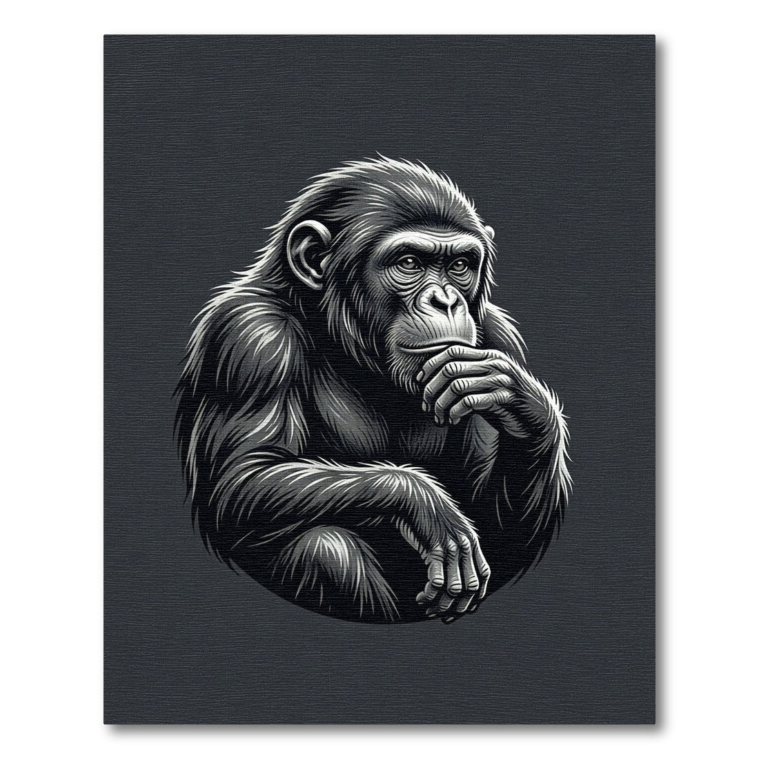 Contemplative Chimpanzee Monochromatic Charcoal Portrait Rug