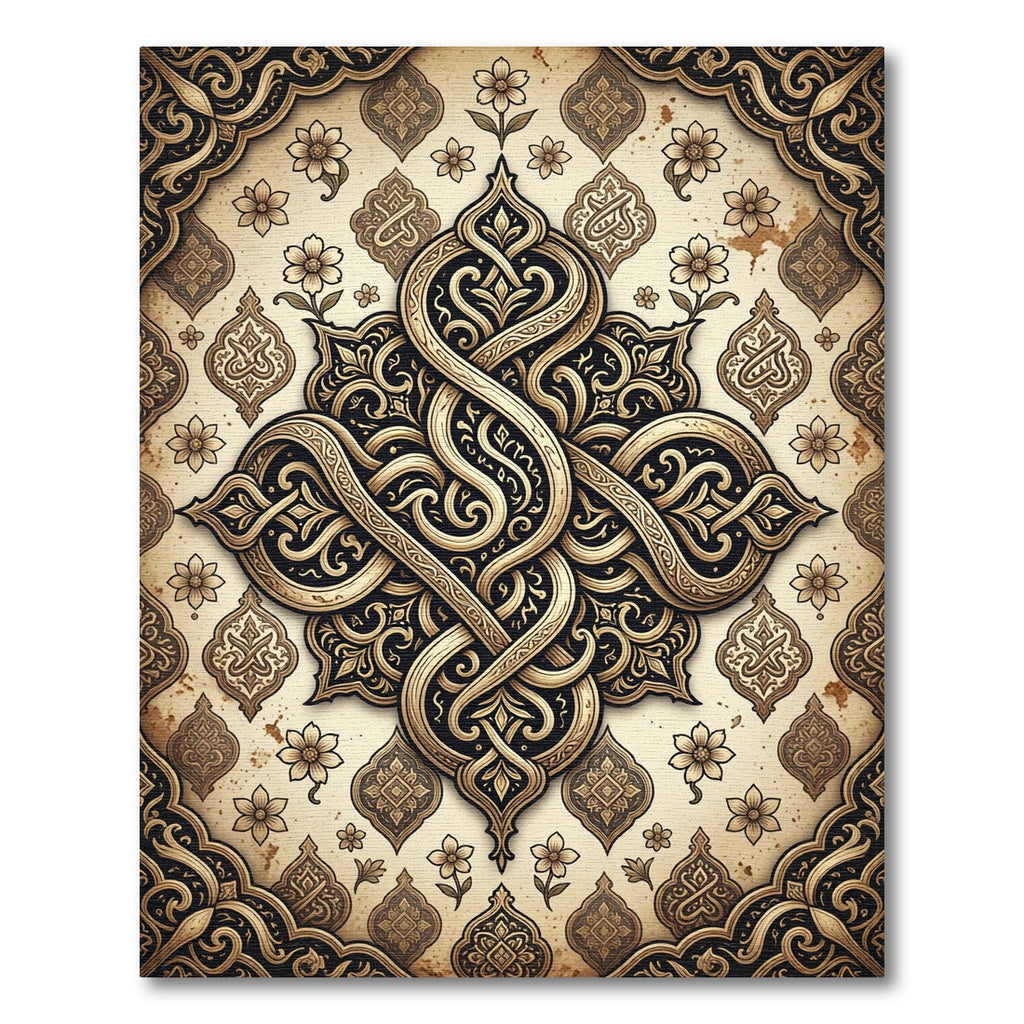 Ornate Golden Arabesque Scroll Medallion Rug