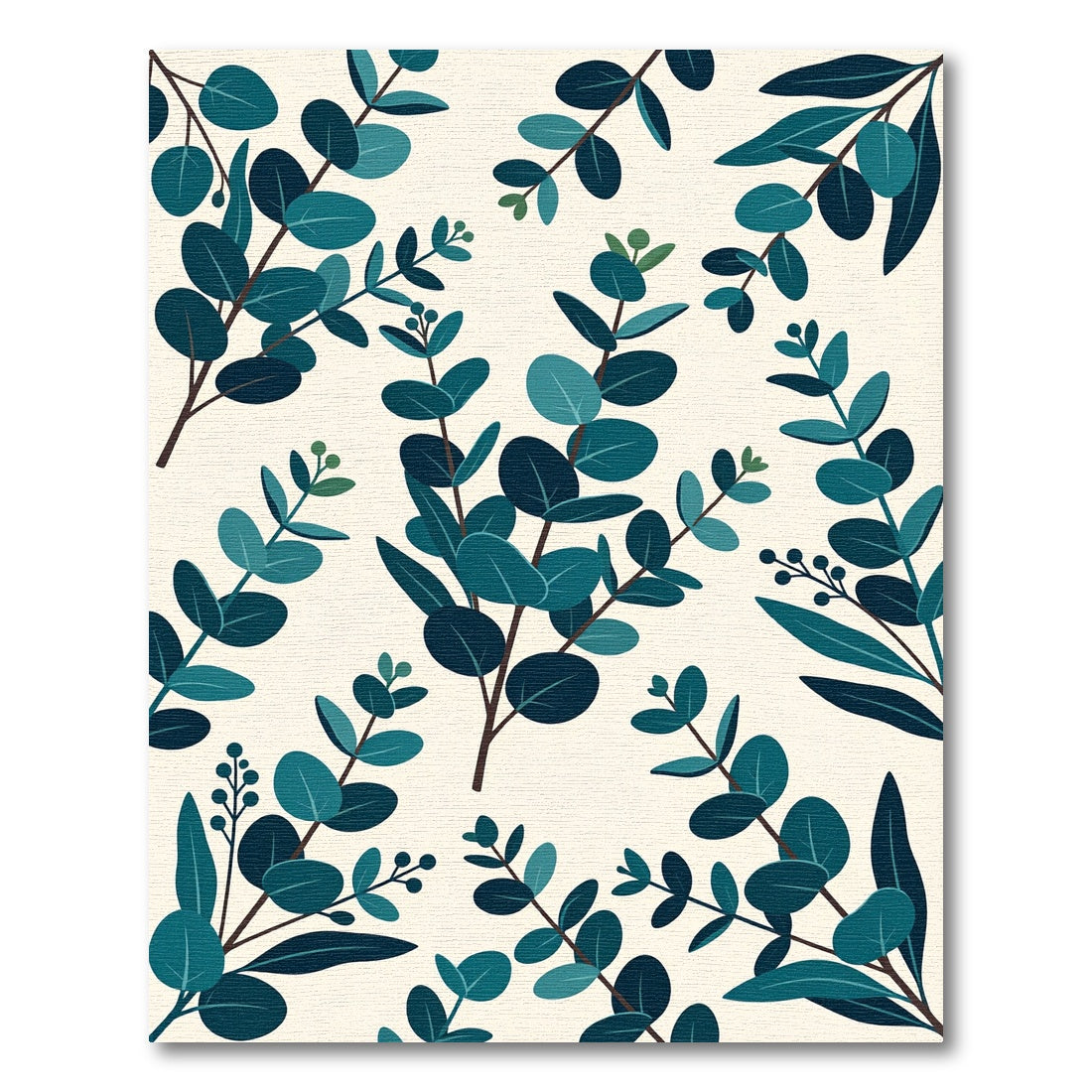 Lush Teal Eucalyptus Botanical Foliage Rug