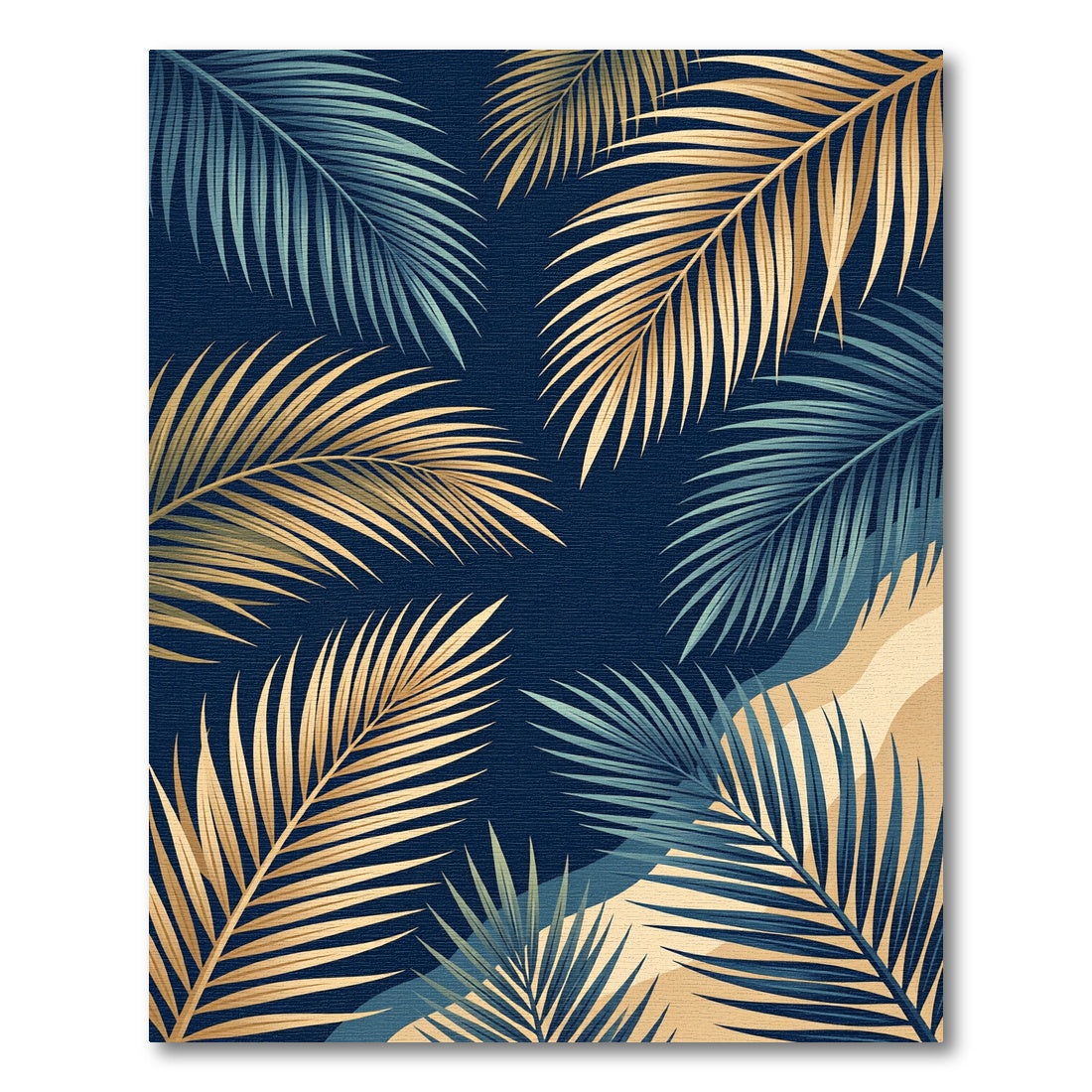 Golden and Teal Tropical Palm Leaf Rug