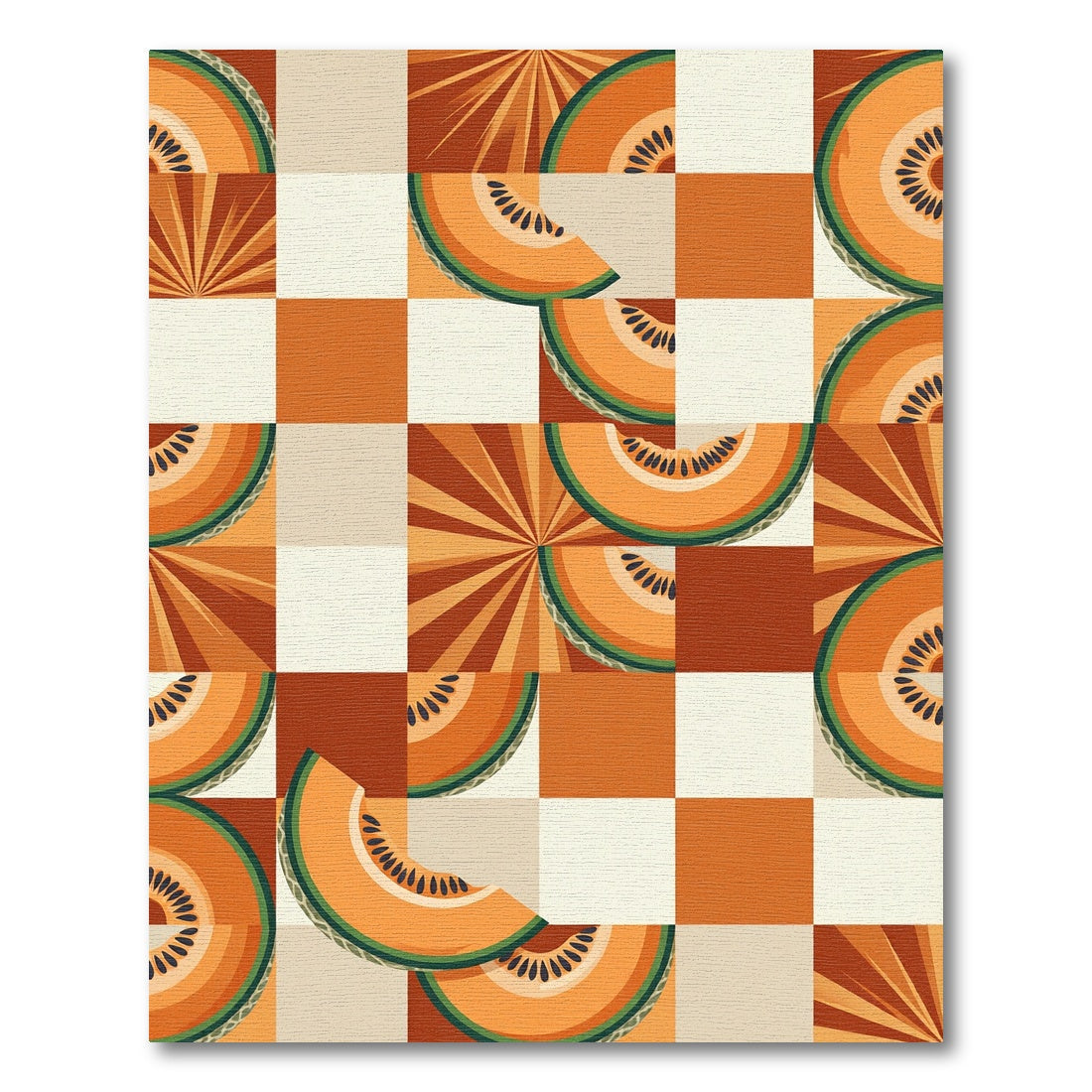 Orange Cantaloupe Slice Sunburst Square Rug