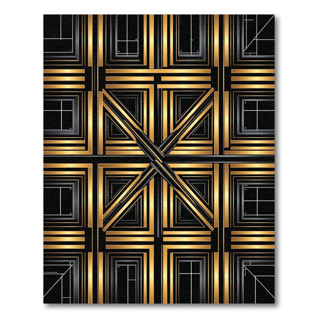 Art Deco Gold Black Geometric Squares Rug