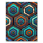Vibrant Teal Orange Hexagon Tribal Rug