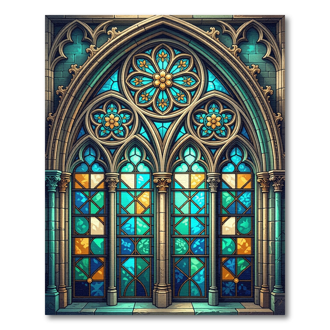 Gothic Teal Floral Archway Glass Rug