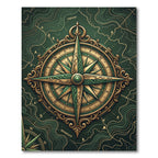 Ornate Compass Gold Forest Green Art Rug