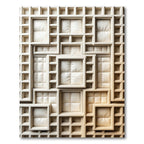 Cream Neutral Sculpted Grid Square Mosaic Rug