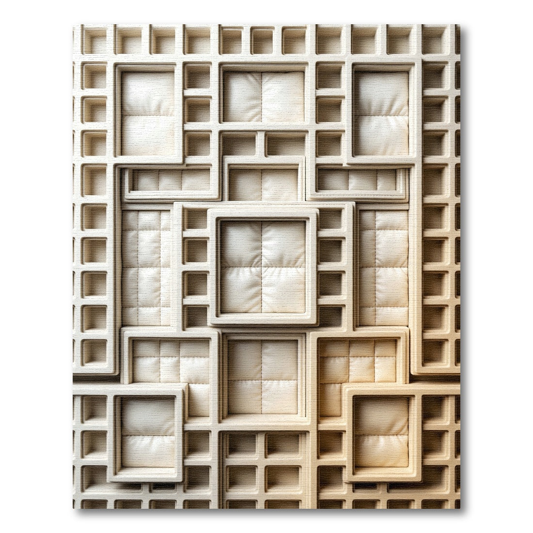 Cream Neutral Sculpted Grid Square Mosaic Rug