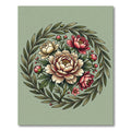 Elegant Sage Peony Floral Wreath Rug