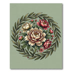 Elegant Sage Peony Floral Wreath Rug