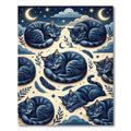 Whimsical Midnight Blue Sleeping Cat Celestial Rug