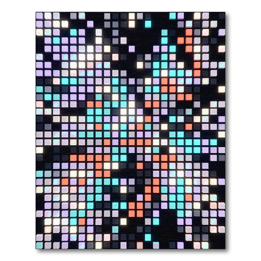 Glowing Neon Pixel Mosaic Abstract Grid Rug