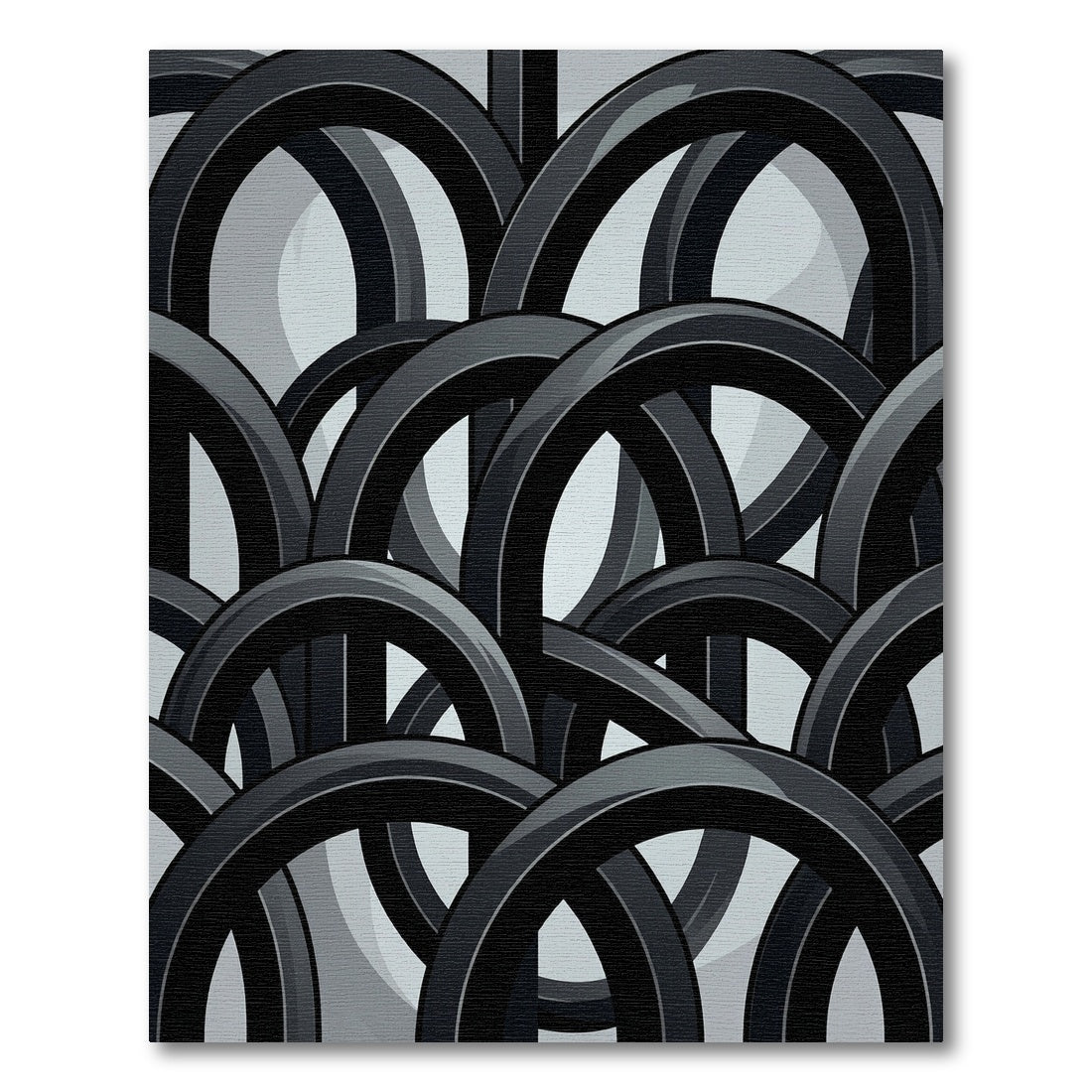 Black Interlocking Ring Abstract Rug