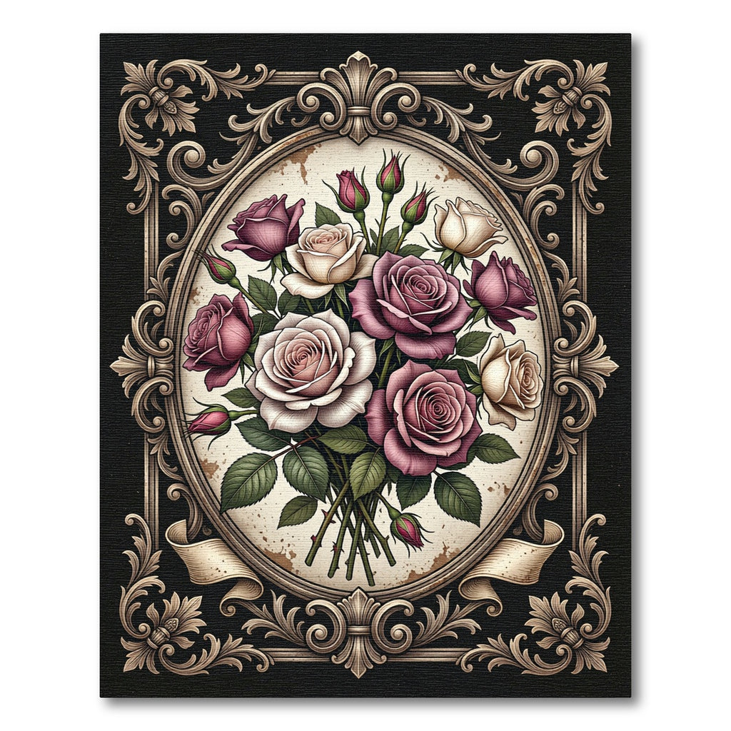 Baroque Oval Bouquet of Romantic Roses Rug