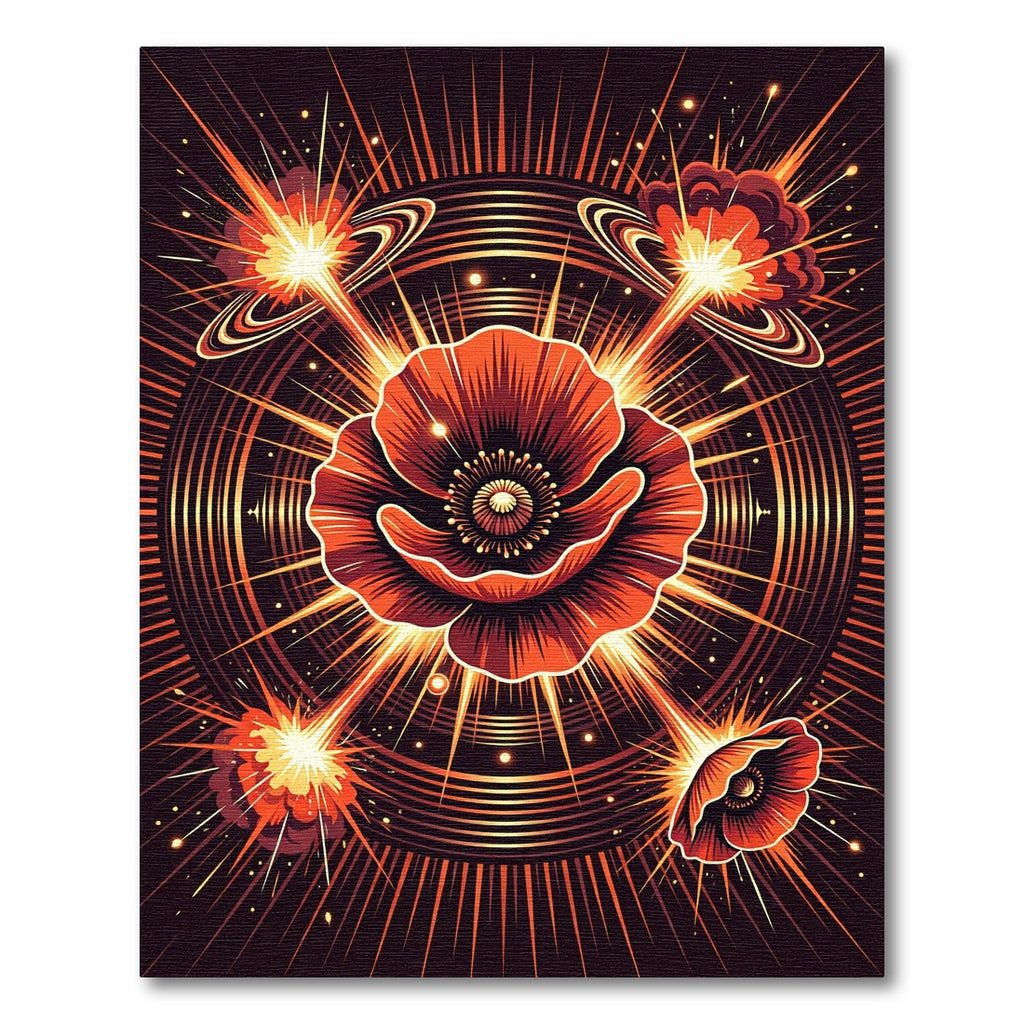 Vibrant Red Poppy Explosive Sunburst Rug