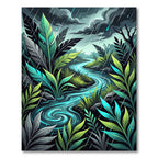 Rainy Tropical Jungle Foliage Stream Rug