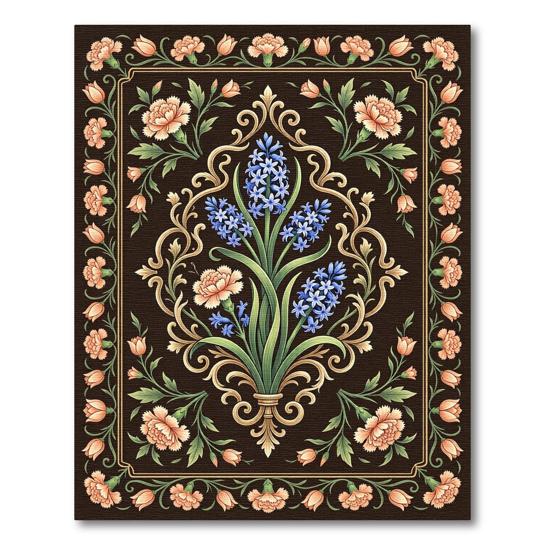 Elegant Floral Hyacinth and Carnation Medallion Rug