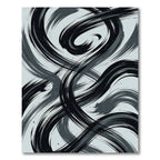 Modern Black and Gray Brushstroke Swirls Rug
