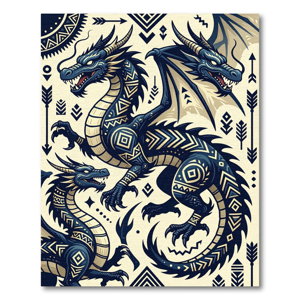 Dual Navy Dragon Folk Art Emblem Rug