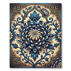 Royal Blue Golden Chrysanthemum Floral Overlay Rug