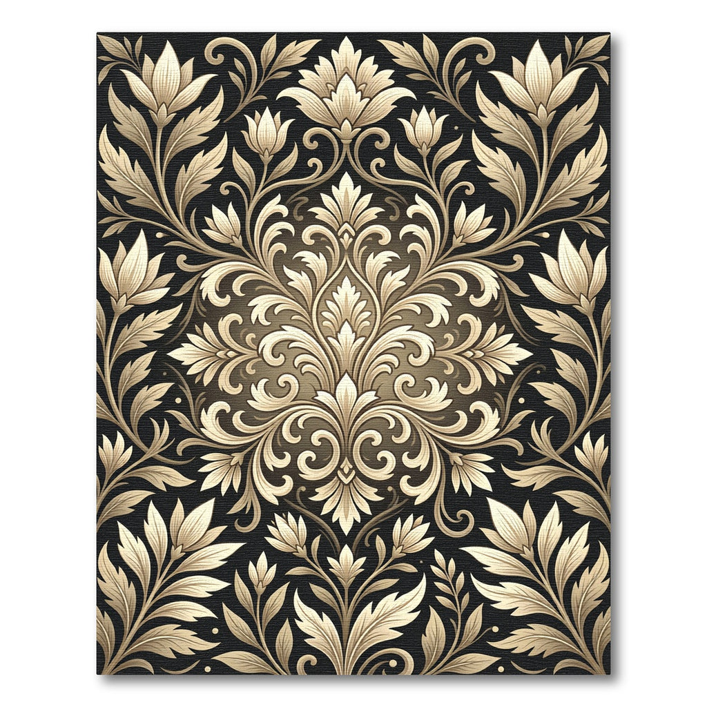 Gold Baroque Floral Damask Rug