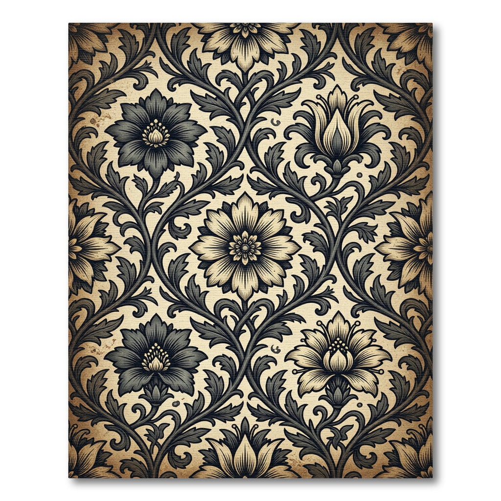 Vintage Charcoal Floral Botanical Vines Rug