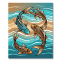 Earthy Koi Fish Circular Wave Accent Rug