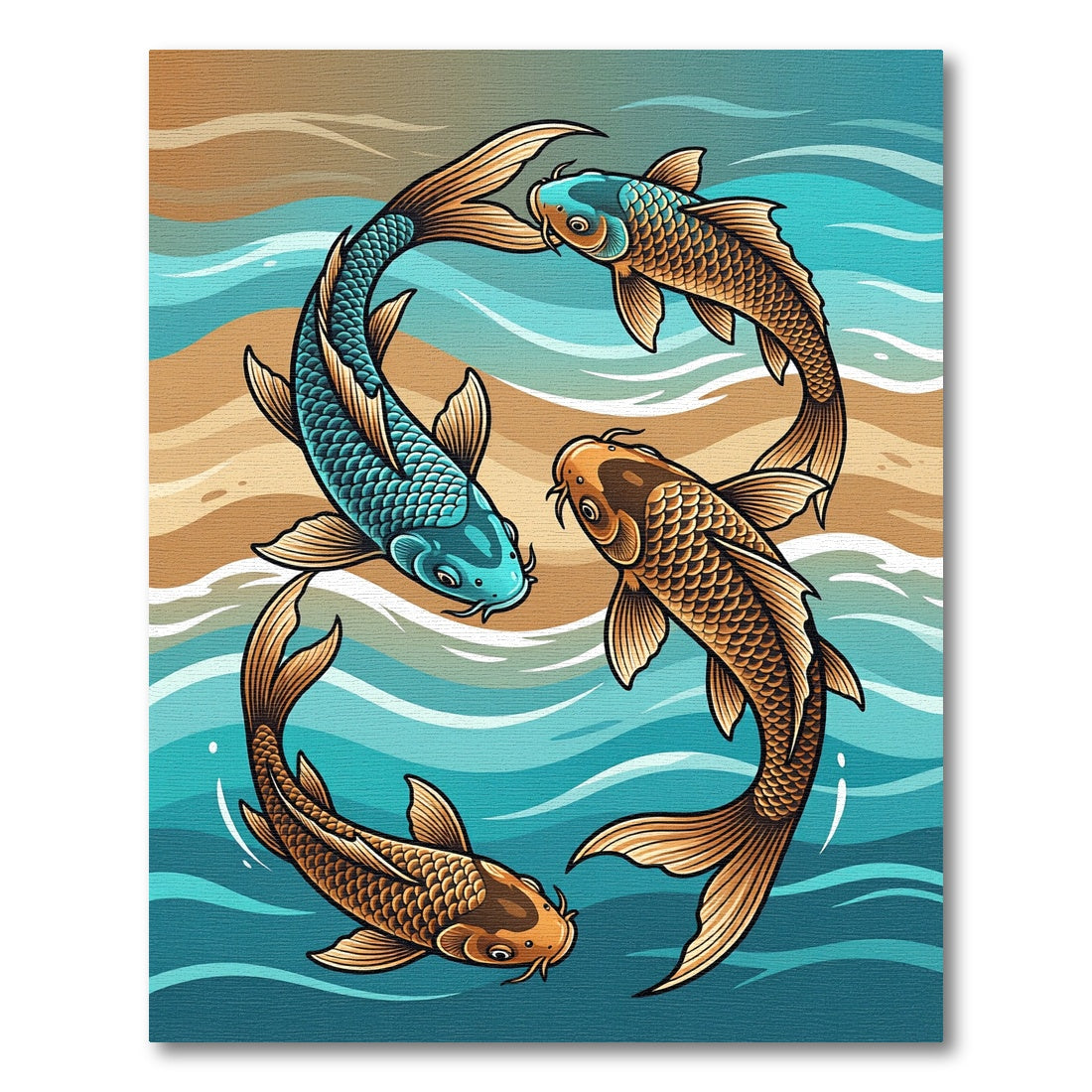 Earthy Koi Fish Circular Wave Accent Rug