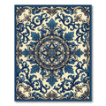 Ornate Blue Scroll Medallion Accents Rug