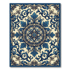 Ornate Blue Scroll Medallion Accents Rug