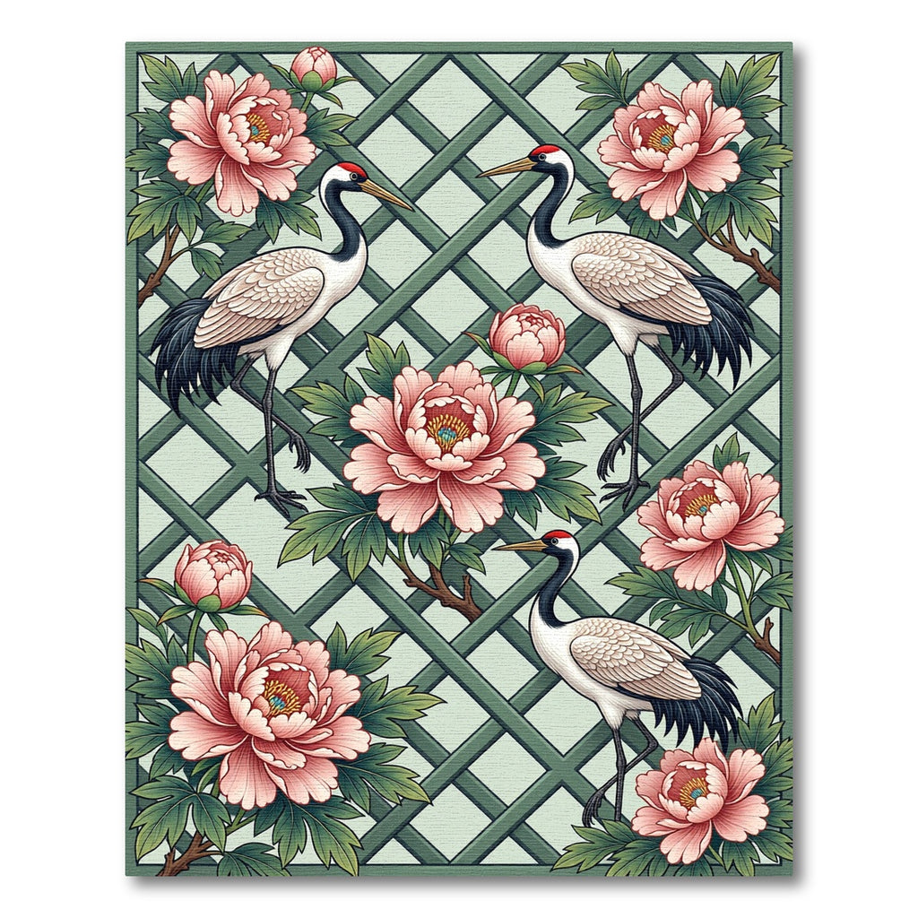Pink Peony Crane Lattice Arbor Rug