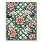 Pink Peony Crane Lattice Arbor Rug