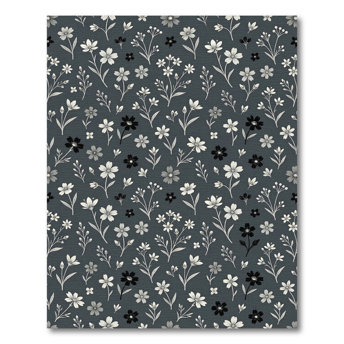 Dark Gray White Floral Sprigs Rug