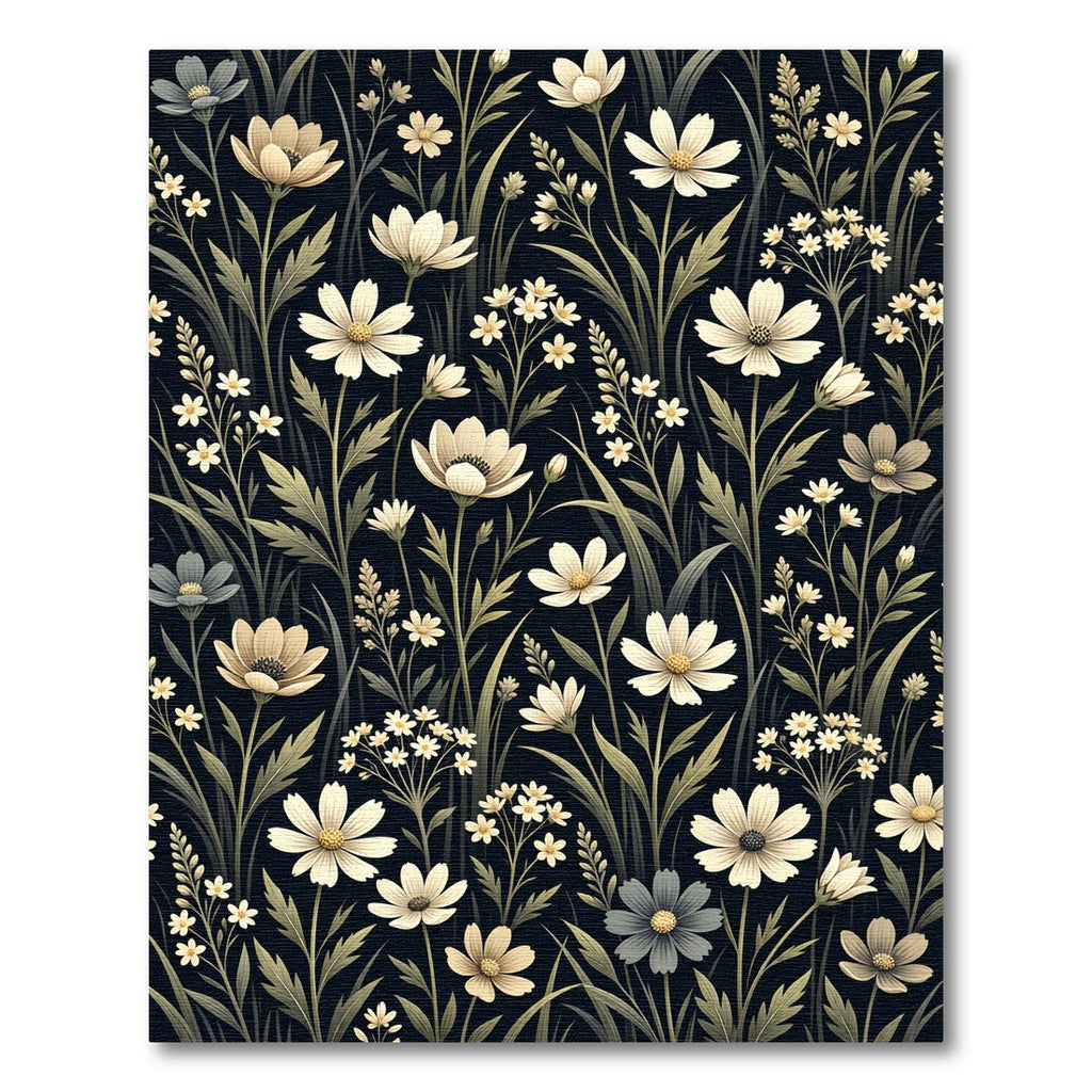 Dark Cream Floral Meadow Garden Rug