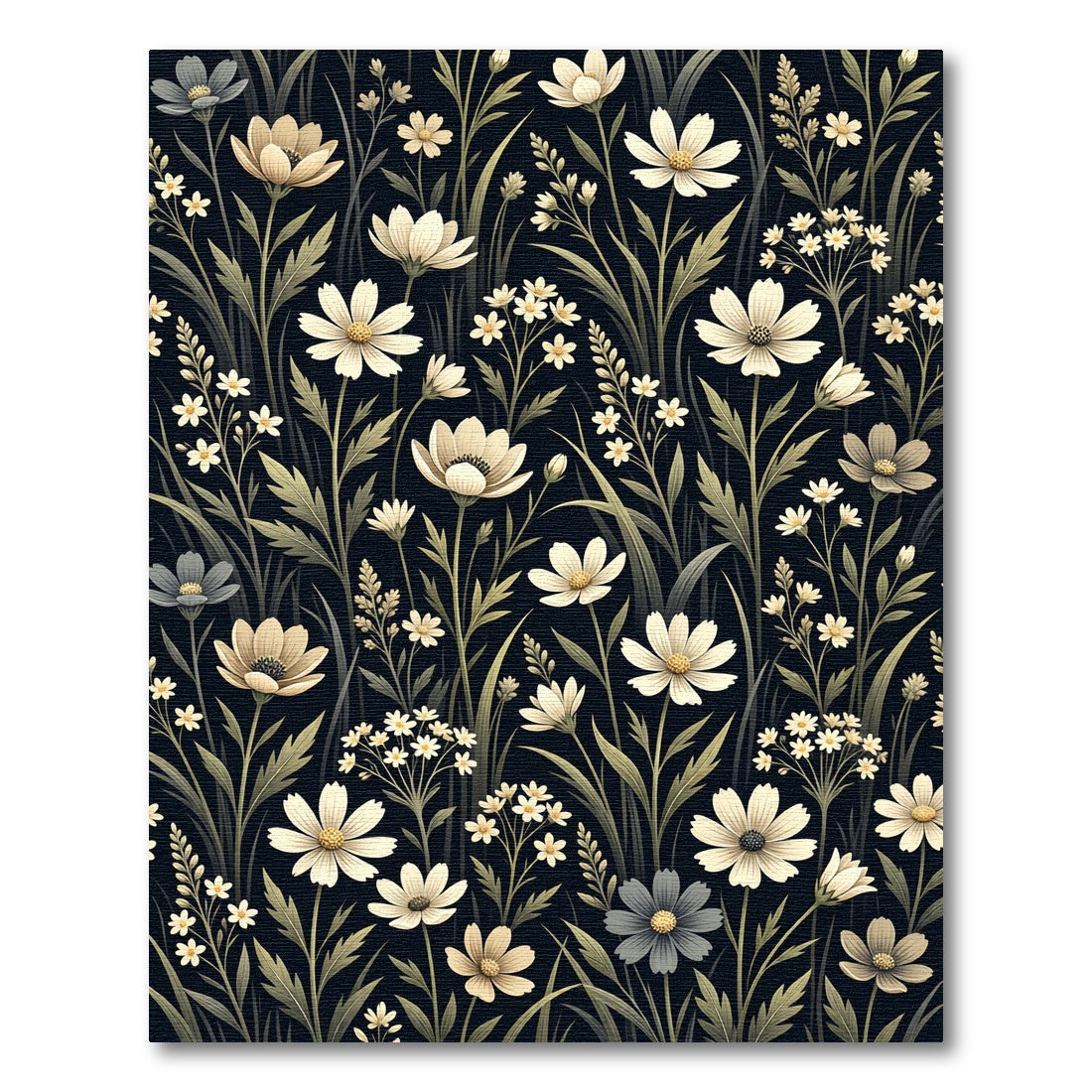 Dark Cream Floral Meadow Garden Rug