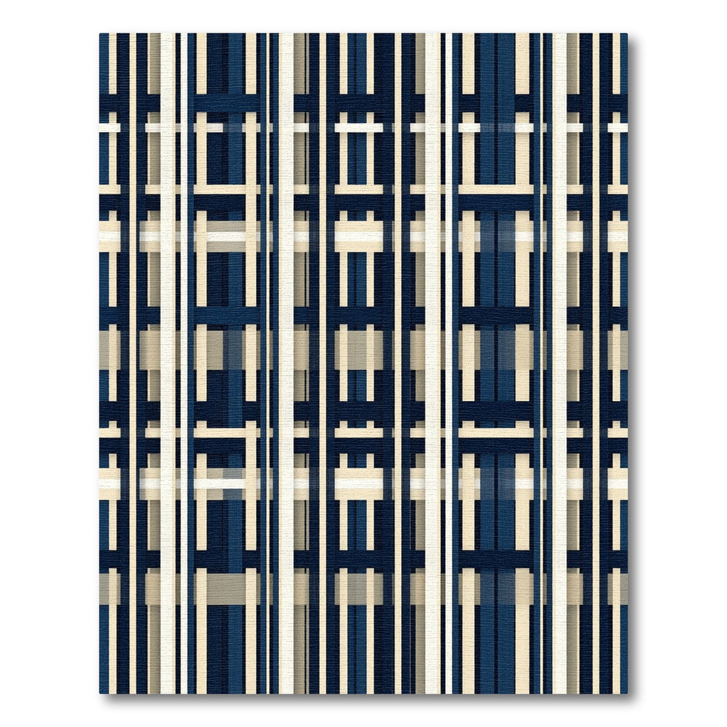 Modern Navy and Cream Grid Weave Rug