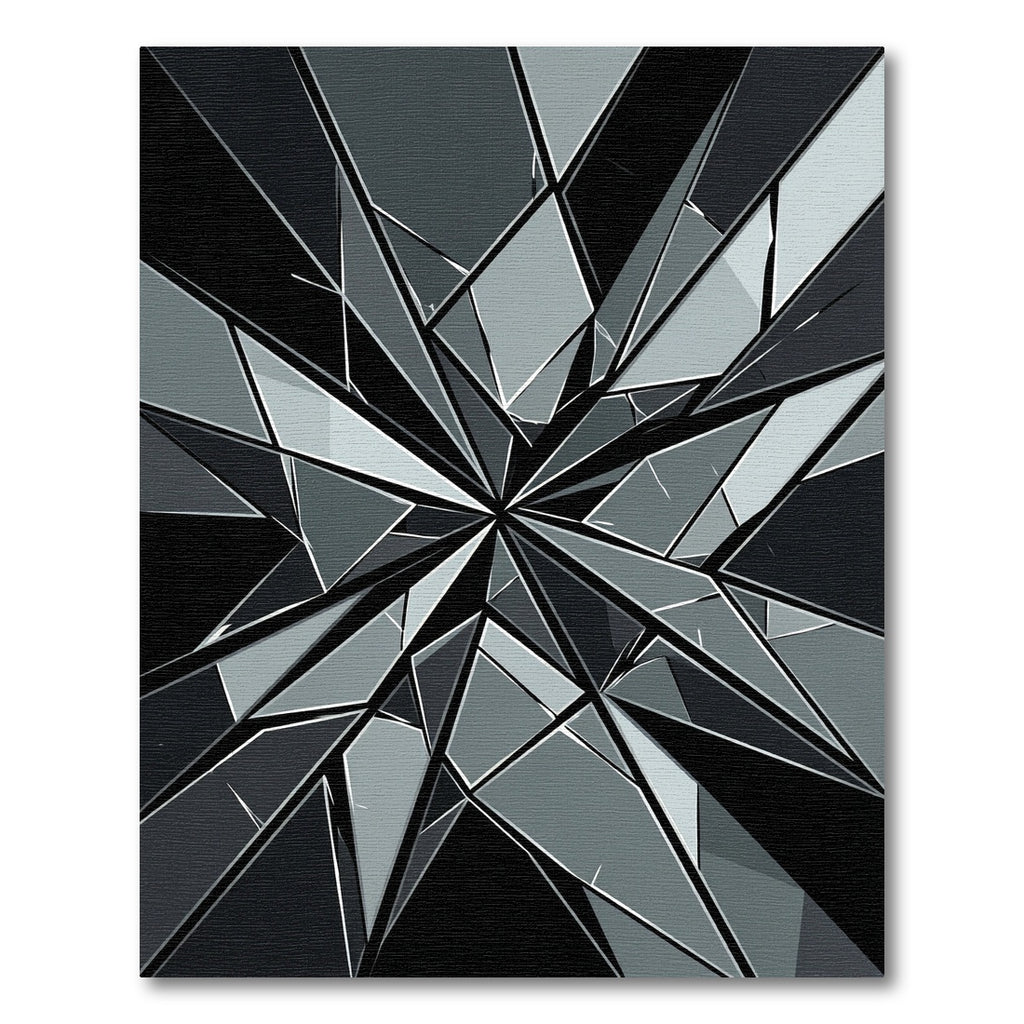 Monochrome Geometric Shattered Glass Abstract Rug