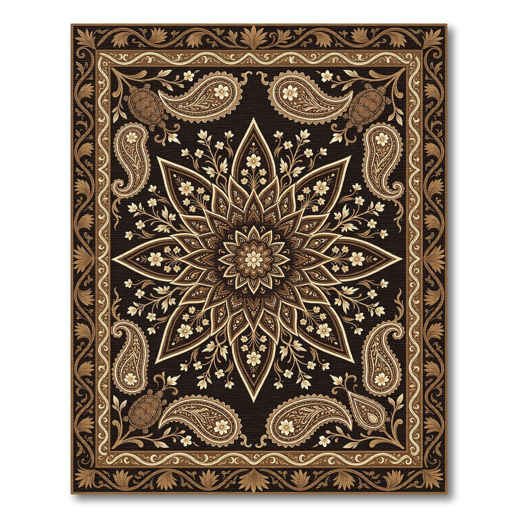 Dark Brown Floral Paisley Turtle Medallion Rug