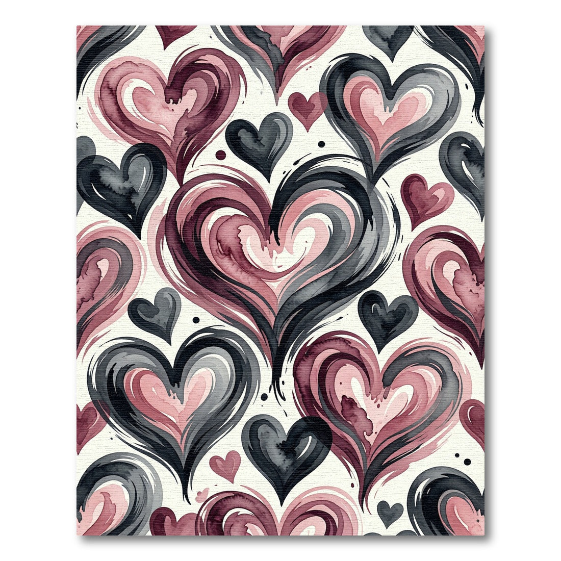 Watercolor Crimson Hearts Swirl Rug